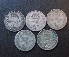Great Britain George V. 5 Silver coins@3p (1920-1921)