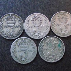Great Britain George V. 5 Silver coins@3p (1920-1921)
