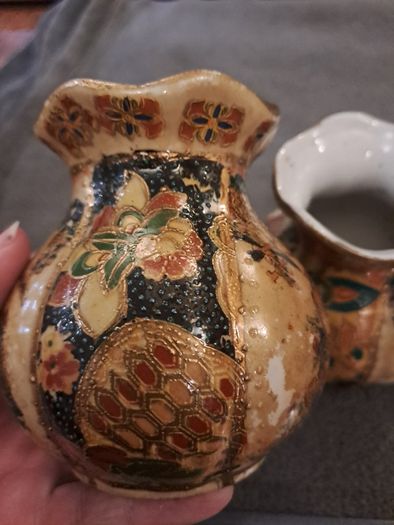Pair of Hand Painted Chinese Satsuma Style Vases