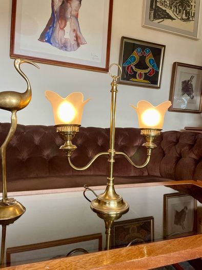 Vintage Repro Double Arm Student Library Desk Lamp Brass Finish 1970s