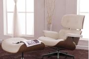 Replica Lounge Chair with Ottoman White Lather Walnut Wood Genuine Leather Chaise for Living Room