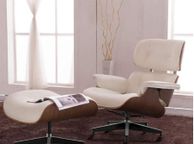 main image for ad Replica Lounge Chair with Ottoman White Lather Walnut Wood Genuine Leather Chaise for Living Room