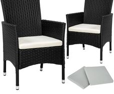 set of 2 poly rattan garden chairs including cushions and 2 cover sets & stainless steel screws | - Various colors - (Black | No. 402122)