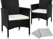 set of 2 poly rattan garden chairs including cushions and 2 cover sets & stainless steel screws | - Various colors - (Black | No. 402122)