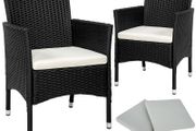 set of 2 poly rattan garden chairs including cushions and 2 cover sets &amp; stainless steel screws | - Various colors - (Black | No. 402122)
