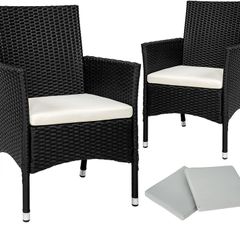 set of 2 poly rattan garden chairs including cushions and 2 cover sets & stainless steel screws | - Various colors - (Black | No. 402122)