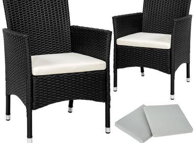 set of 2 poly rattan garden chairs including cushions and 2 cover sets & stainless steel screws | - Various colors - (Black | No. 402122)