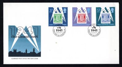 1991 Guernsey 50th Anniversary of First Guernsey Stamps Commemorative Stamps Official First Day Cover (FDC)