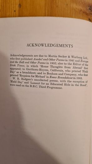 Poems Of W. R. Rodgers. First Edition.  Was Sent By Oxford University Press To Be Reviewed. See Letters.   In Good Condition.
