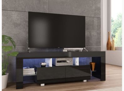 51 Inch Black Modern LED TV Stand Cabinet High Capacity TV Stand for Living Room