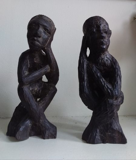 Pair of Vintage Handcarved Wooden African Tribal Figures ( Male )
