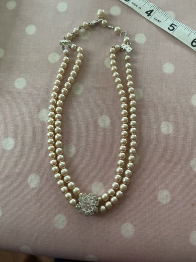 Double strand Faux pearls with Diamond clasp