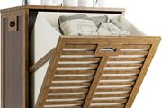 Bamboo Tilt Out Laundry Hamper, Bathroom Storage Cabinet with Hidden Removable Basket and 3 Sides Cutout Handles, Freestanding Kitchen Trash Can Cabinet, Walnut