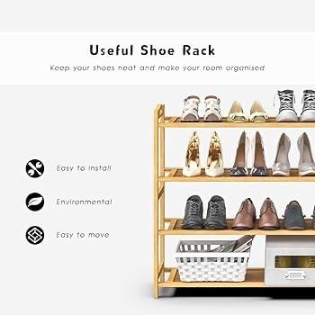 NEW SALE | Shoe Rack, 4 Tier Bamboo Shoe Racks Storage Organizer