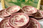 red transferware bowls set