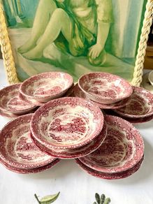 red transferware bowls set