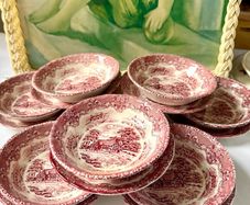 red transferware bowls set