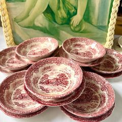 red transferware bowls set