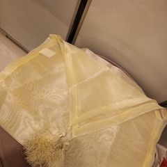 Cream tulle Christmas table runner with tassels