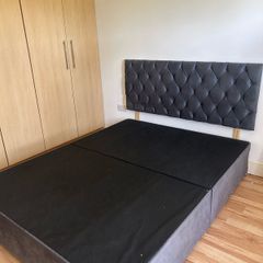 king sized grey velvet bed base & headboard