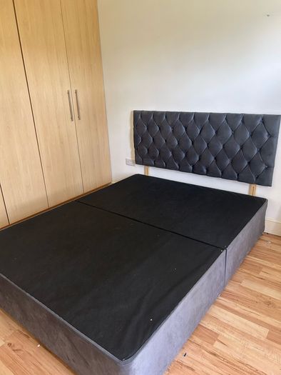 king sized grey velvet bed base & headboard