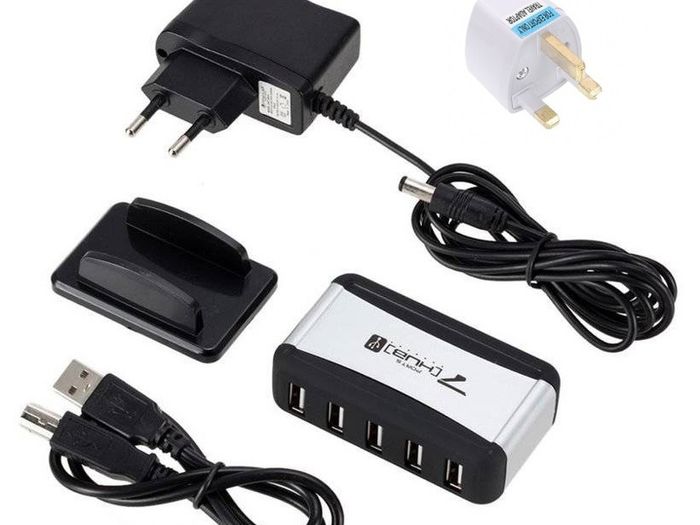 New 7 Ports Hub USB 2.0 High Speed Smart Adapter PC Computer Laptop + PSU #1371
