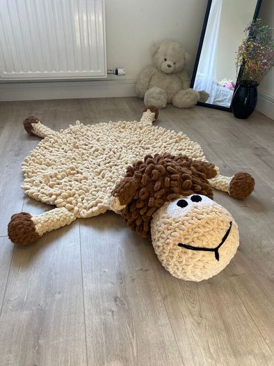 Hand-Crocheted Sheep Rug. Soft, Snuggly and Sweet