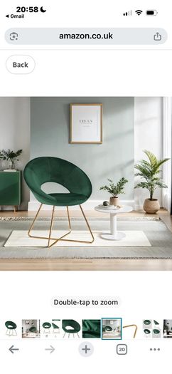 Dark green velvet moon chair with gold legs