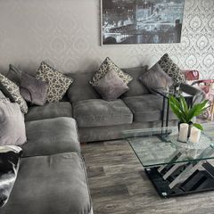corner sofa and pouffe