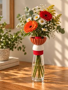 Glass Vase with 3D Printed Modular Cover for Fresh, Artificial & Brick Flowers