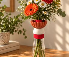 Glass Vase with 3D Printed Modular Cover for Fresh, Artificial & Brick Flowers