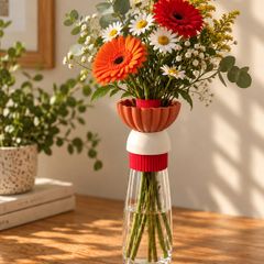 Glass Vase with 3D Printed Modular Cover for Fresh, Artificial & Brick Flowers