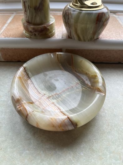 Vintage Japanese Green/Brown 1960's Onyx Marble Stone 3 pce set