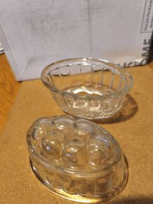SET OF 2 Vintage 1950 clear glass, six-ball top, small jelly mould, half pint.