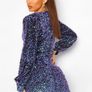 Tall Sequin Balloon Sleeve Plunge Mini Dress Image 2
