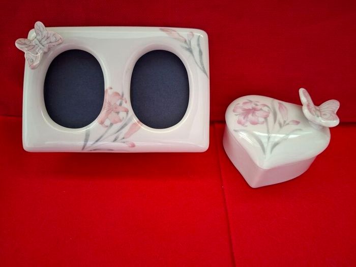 Vintage Ceramic Double Oval Photo Frame & Trinket Dish