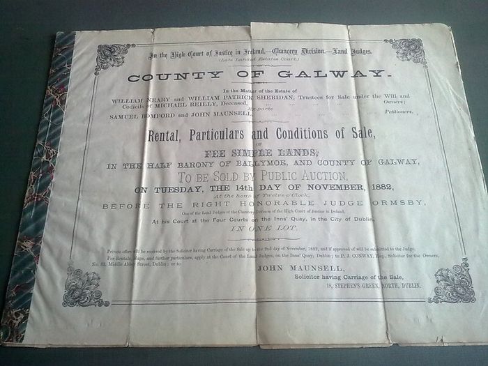 Rental particulars and conditions of sale of fee simple lands of Clondoyle County Galway 1882