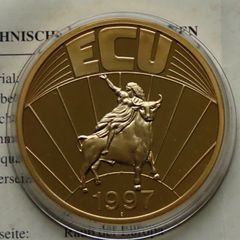 Europe 1997 ecu to euro 24 karat Gold plated Proof