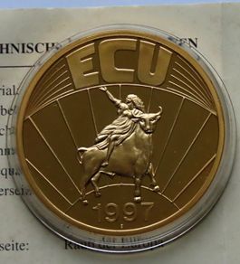 Europe 1997 ecu to euro 24 karat Gold plated Proof