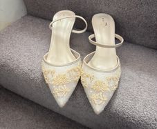 Beaded Cream Kitten Heels