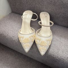 Beaded Cream Kitten Heels