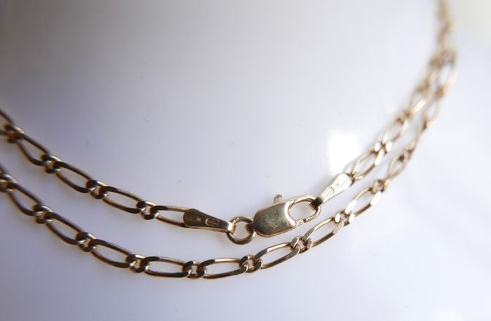 Vintage Solid 9Ct Yellow Gold 375 Figaro Necklace Chain ,  length 16" - 3,7g