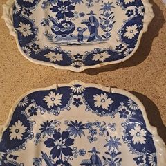 2 X Antique Oriental Plates Plus Figure