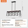 4-Light Kitchen Island Pendant Lights, 60W, Adjustable Dining Room Light Fixture with 2 x 6" and 6 x 12" Rods, Industrial Metal Frame Farmhouse Linear Chandeliers Lighting for Dining Room, E27 Image 7
