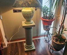Elegant Greek Revival Ceramic Floor Lamp & Pedestal Set