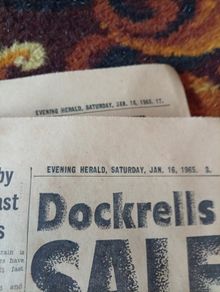 Vintage 1965 Evening Herald. Great for Framing (Showbands, Cinerama, classifieds, Ballyfermot)