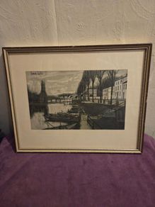 1955 Lithograph by Bernard Buffet "Bords De Marne" Framed