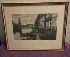1955 Lithograph by Bernard Buffet "Bords De Marne" Framed