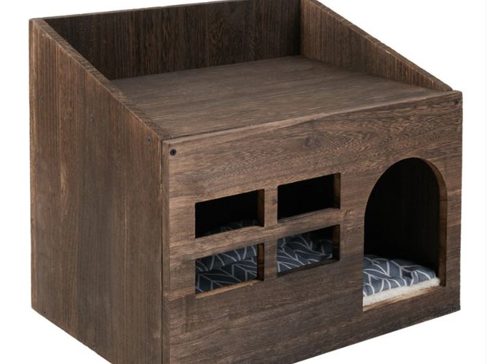 BRAND NEW Durable Wooden Cat Cave Bed Furniture Kitten Sleep Lounge House Bed with Cushion Pad Litter Box for Indoor Cats
