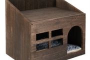 BRAND NEW Durable Wooden Cat Cave Bed Furniture Kitten Sleep Lounge House Bed with Cushion Pad Litter Box for Indoor Cats